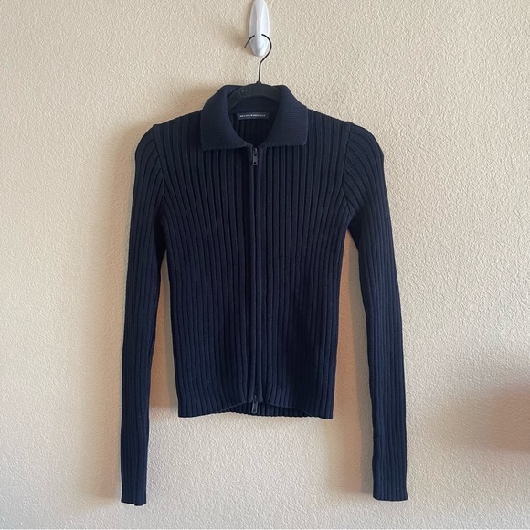 Brandy Melville Sweaters - Brandy Melville Double Zipper Navy Ribbed Knit Cardigan Women's Size Small